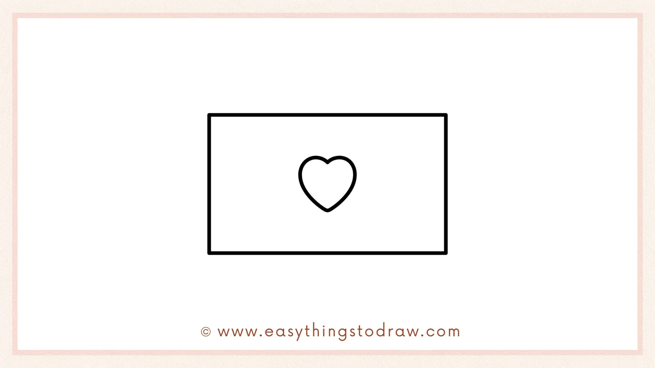 Step 3 of sketching a Valentine's Day envelope for beginners – Connecting the lines to create a complete rectangle around the heart.