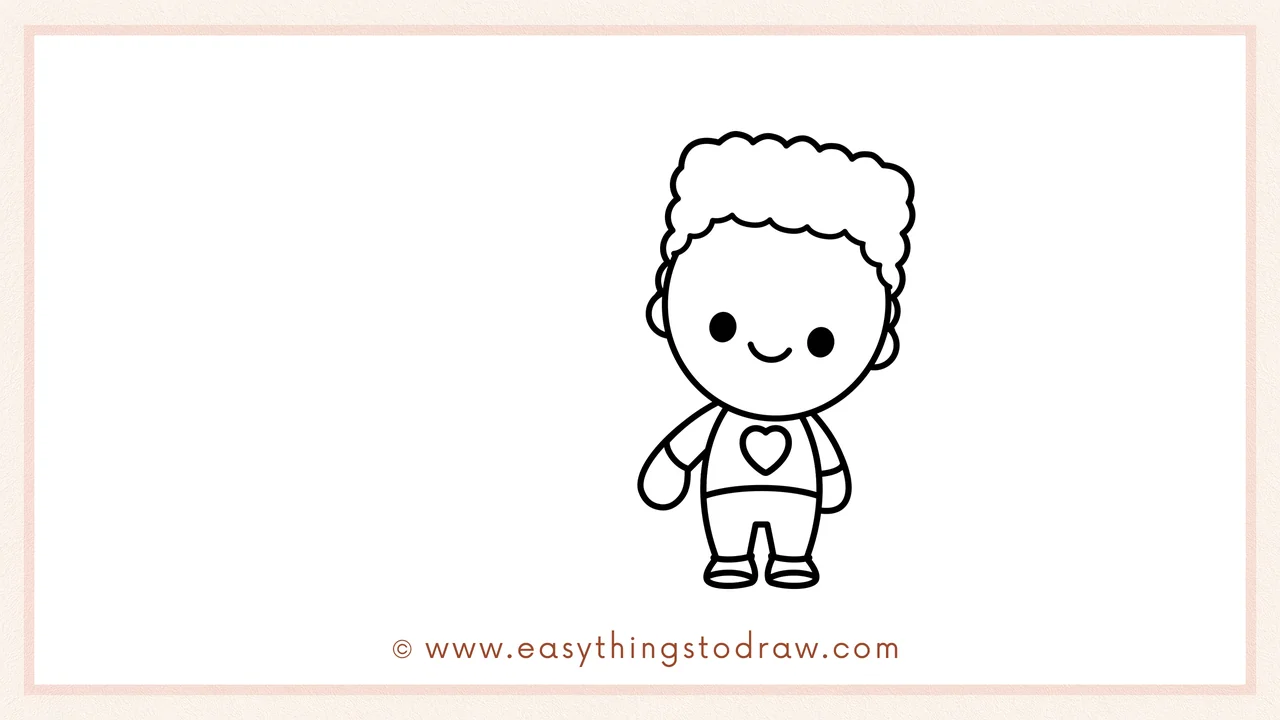 Step 3 of sketching Valentine's Day friends for beginners – Adding two rounded arms to the sides of the first friend's body.