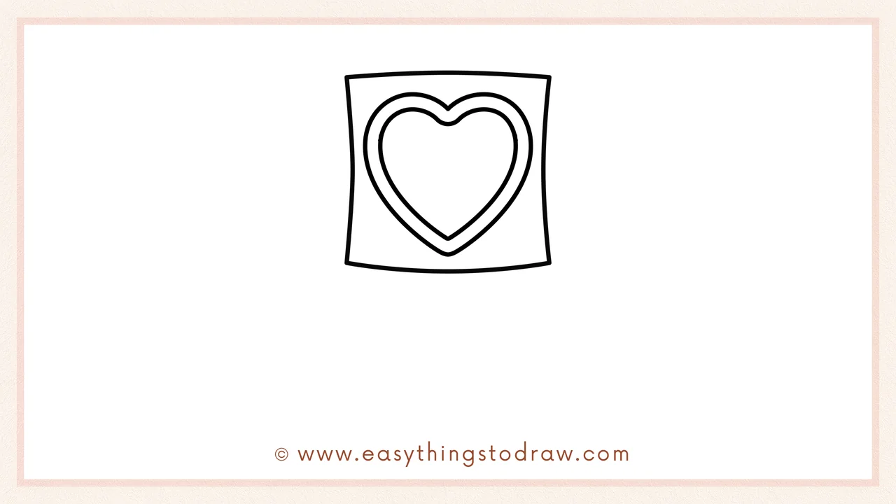 Step 4 of a step-by-step valentines day lollipop sketch – Connecting the curved lines to form a wrapper with wavy edges.