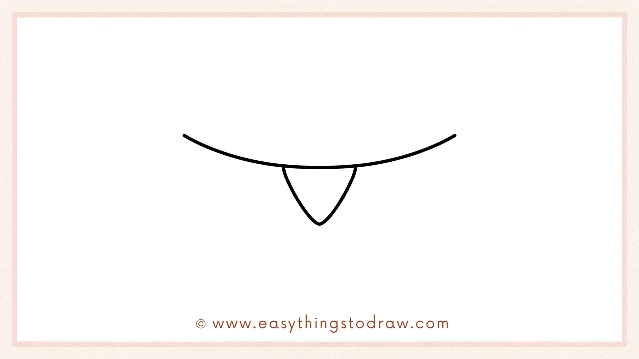 Step 3 of sketching a bunting banner for beginners – Adding a small upside-down triangle in the middle of the curve for the first flag.