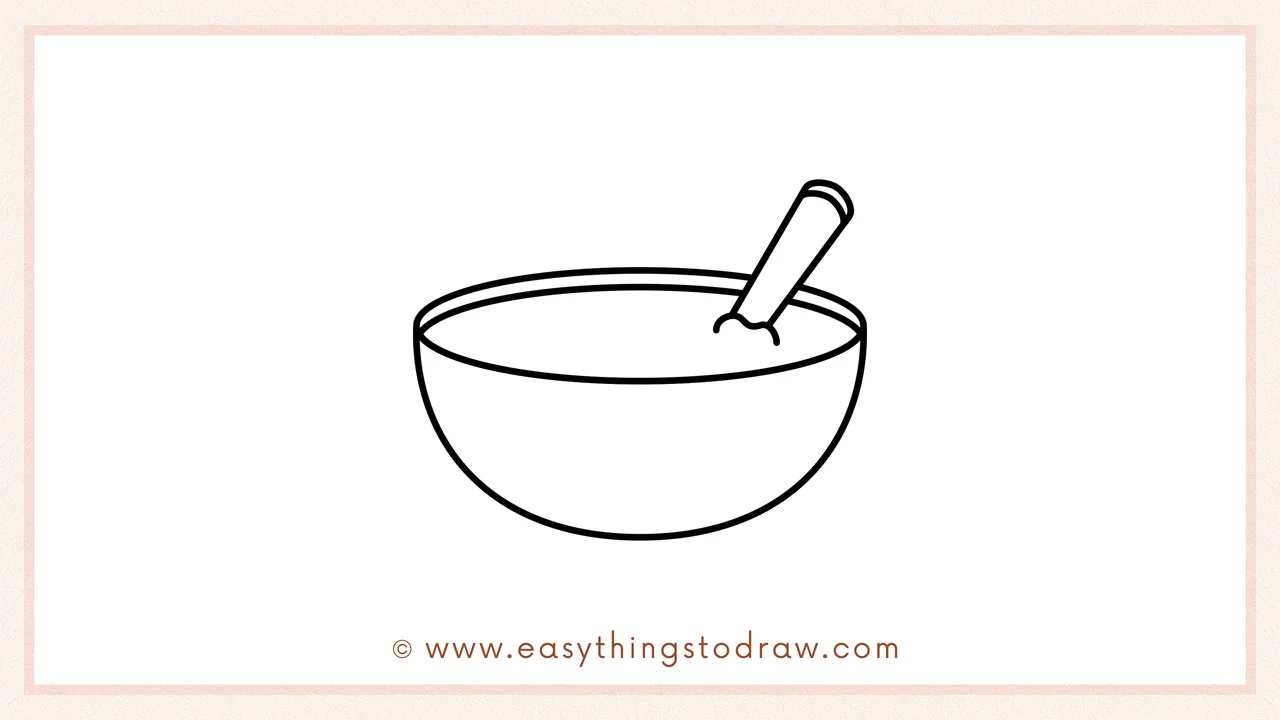 Step 3 of sketching a cereal for beginners – Drawing an oval shape inside the bowl's rim to create the top surface of the cereal.