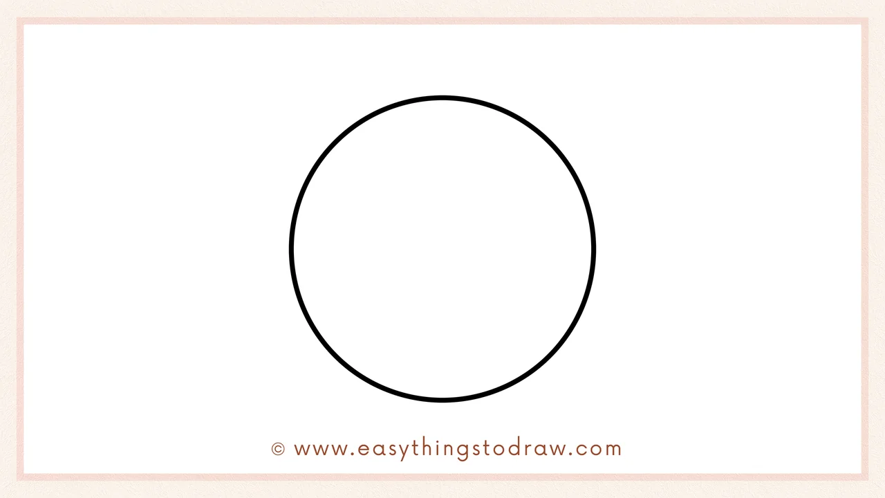 Step 1 of how to draw a coin – Sketching a large, round circle in the center of the page to form the coin's main body.