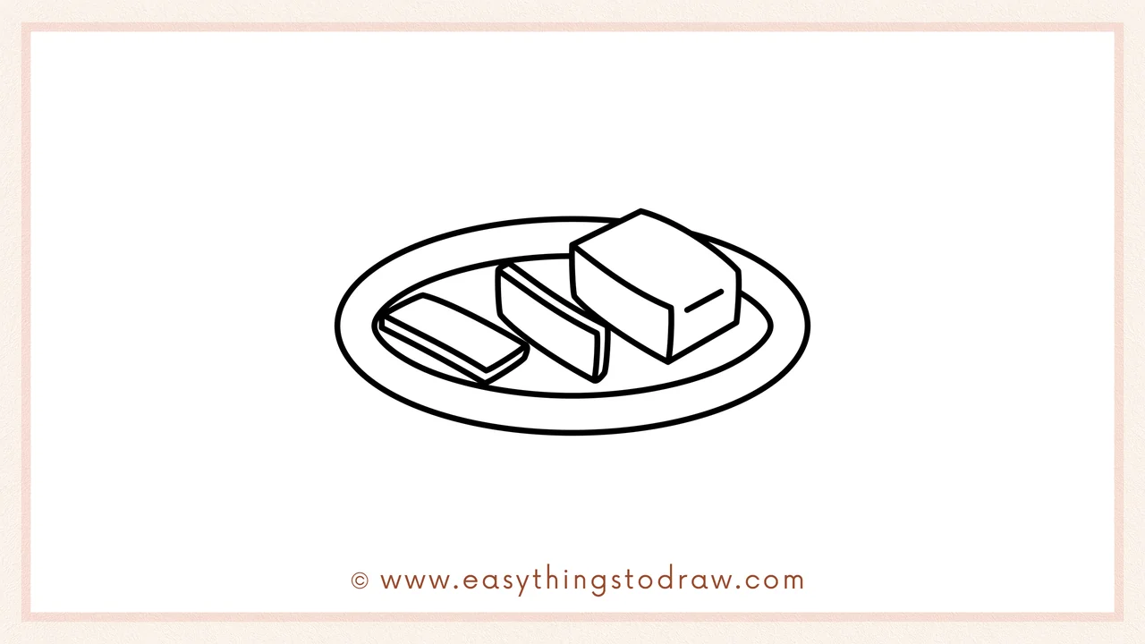 Step 5 of easy corned beef drawing steps – Sketch a second, larger oval around the first one to form the plate's rim.