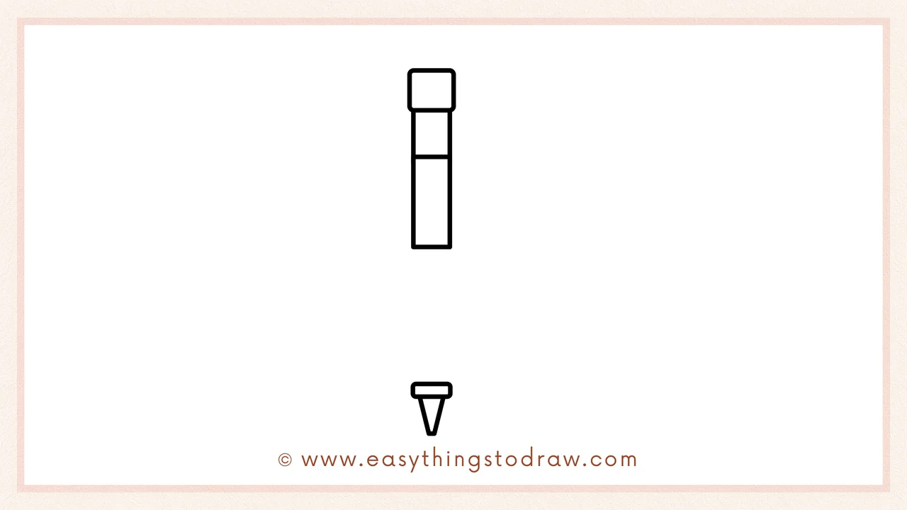 Step 1 of how to draw a fiddle – sketching a long rectangle with a square on top for the neck and pegbox.