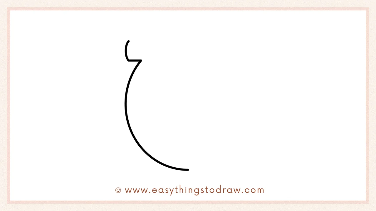 Step 1 of how to draw a horseshoe – Sketching a large curved line like the left half of a letter 'U'.