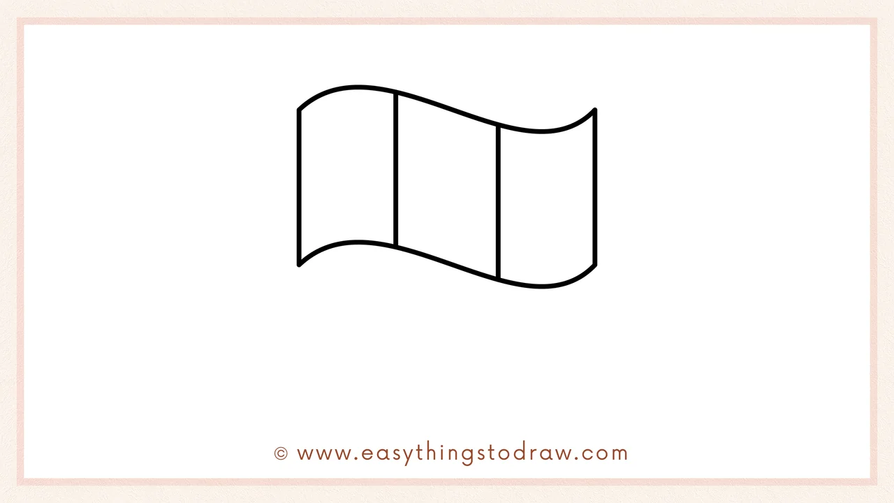 Step 4 of step-by-step irish flag sketch – Adding a final curved vertical line to divide the flag into three equal sections.