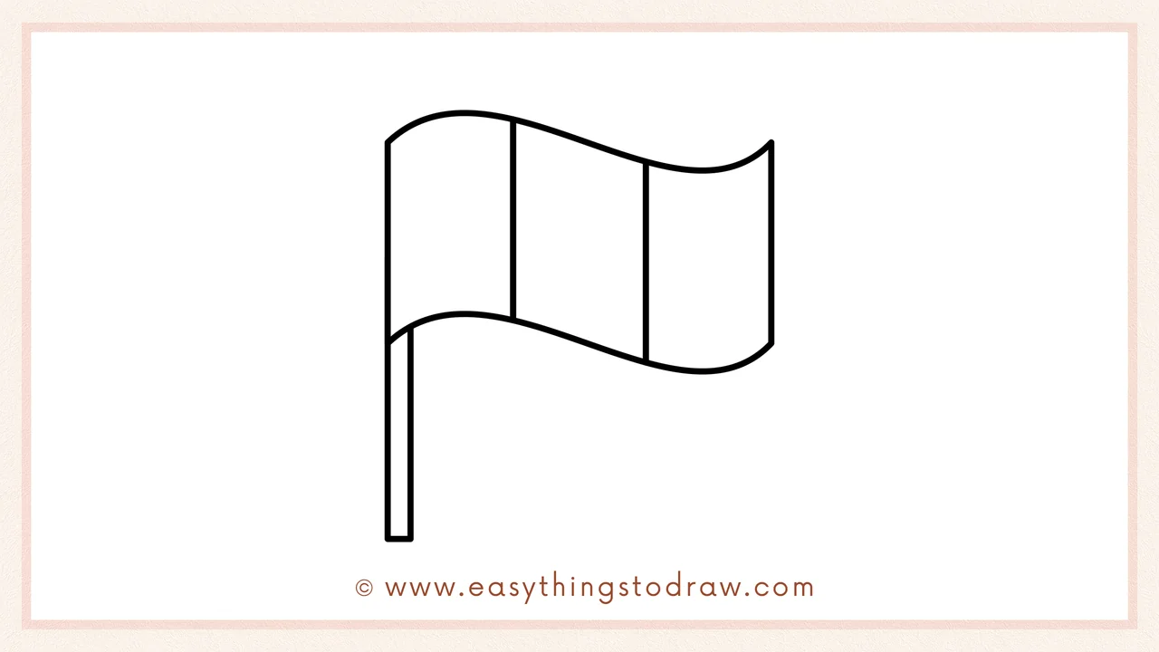 Step 5 of easy irish flag drawing steps – Drawing a simple rectangle below the flag to form the flagpole.