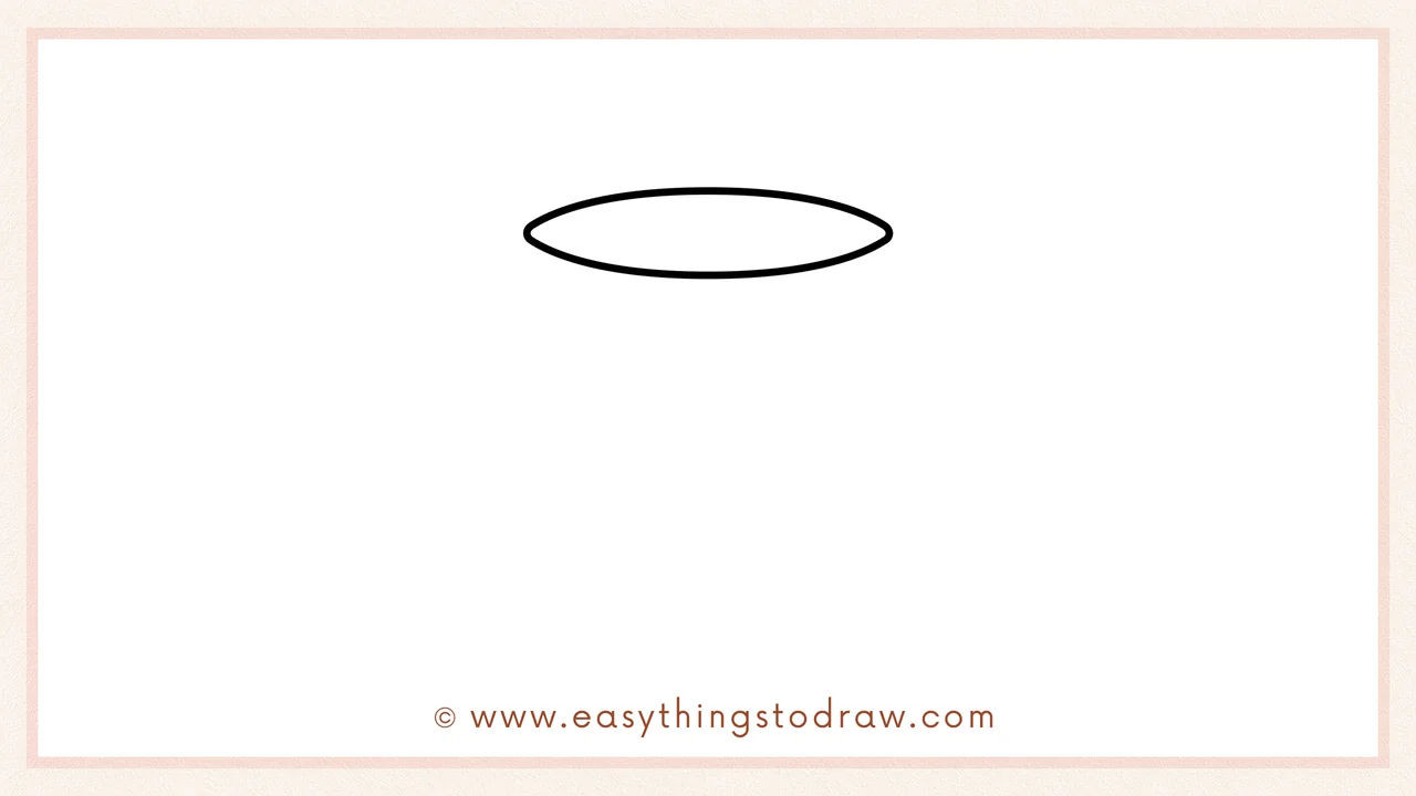 Step 1 of how to draw a leprechaun hat – Sketching a horizontal oval for the top opening of the hat.