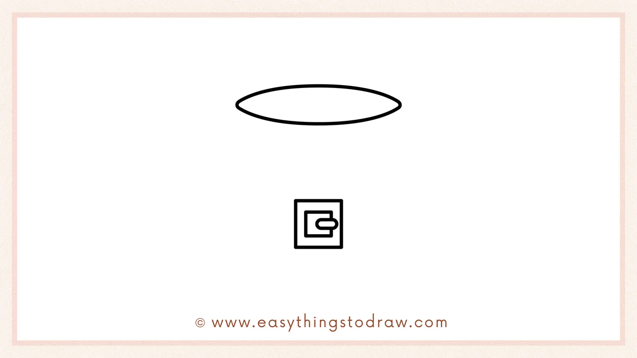 Step 2 of drawing a leprechaun hat – Adding a square buckle with a smaller square inside it below the oval.