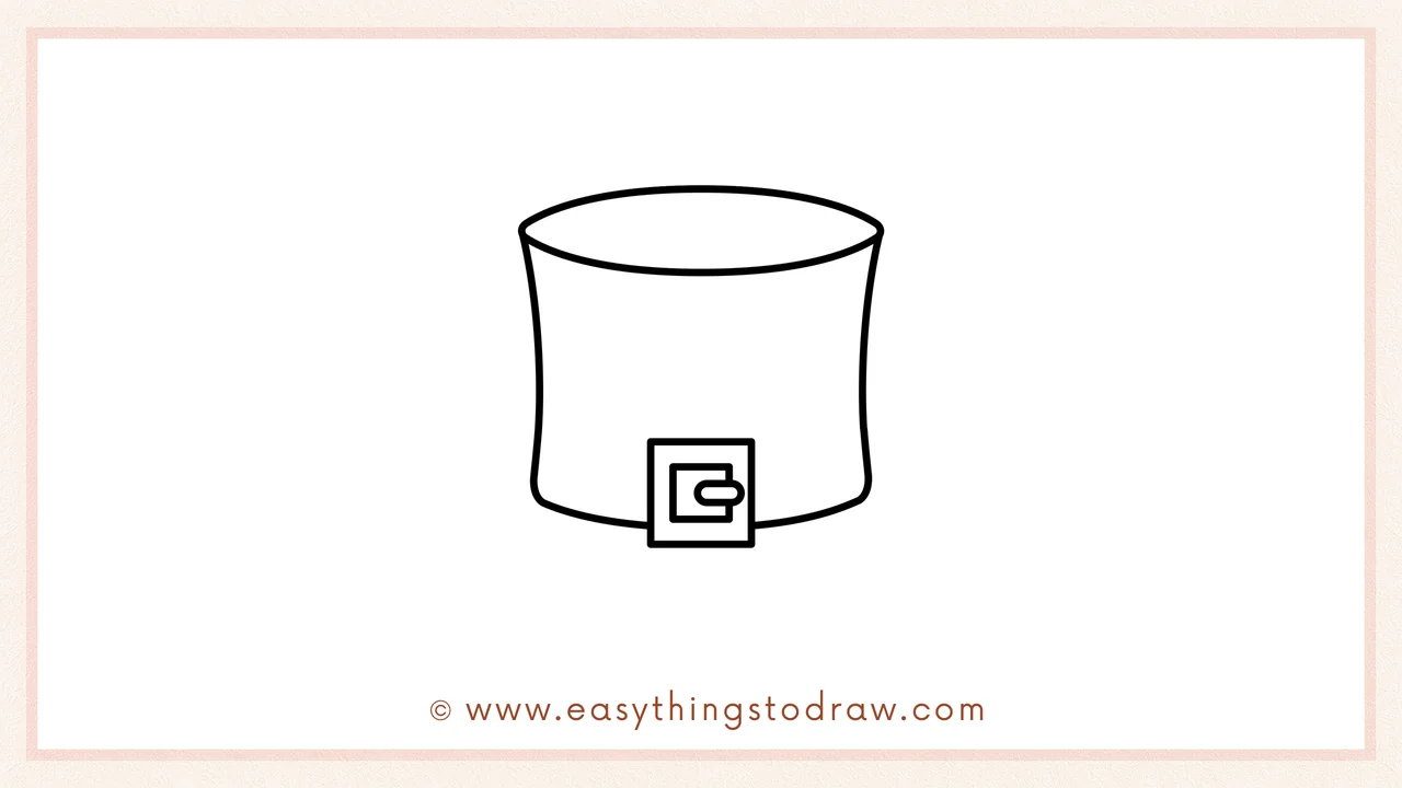 Step 3 of sketching a leprechaun hat for beginners – Drawing two curved vertical lines down from the oval to form the hat's body.