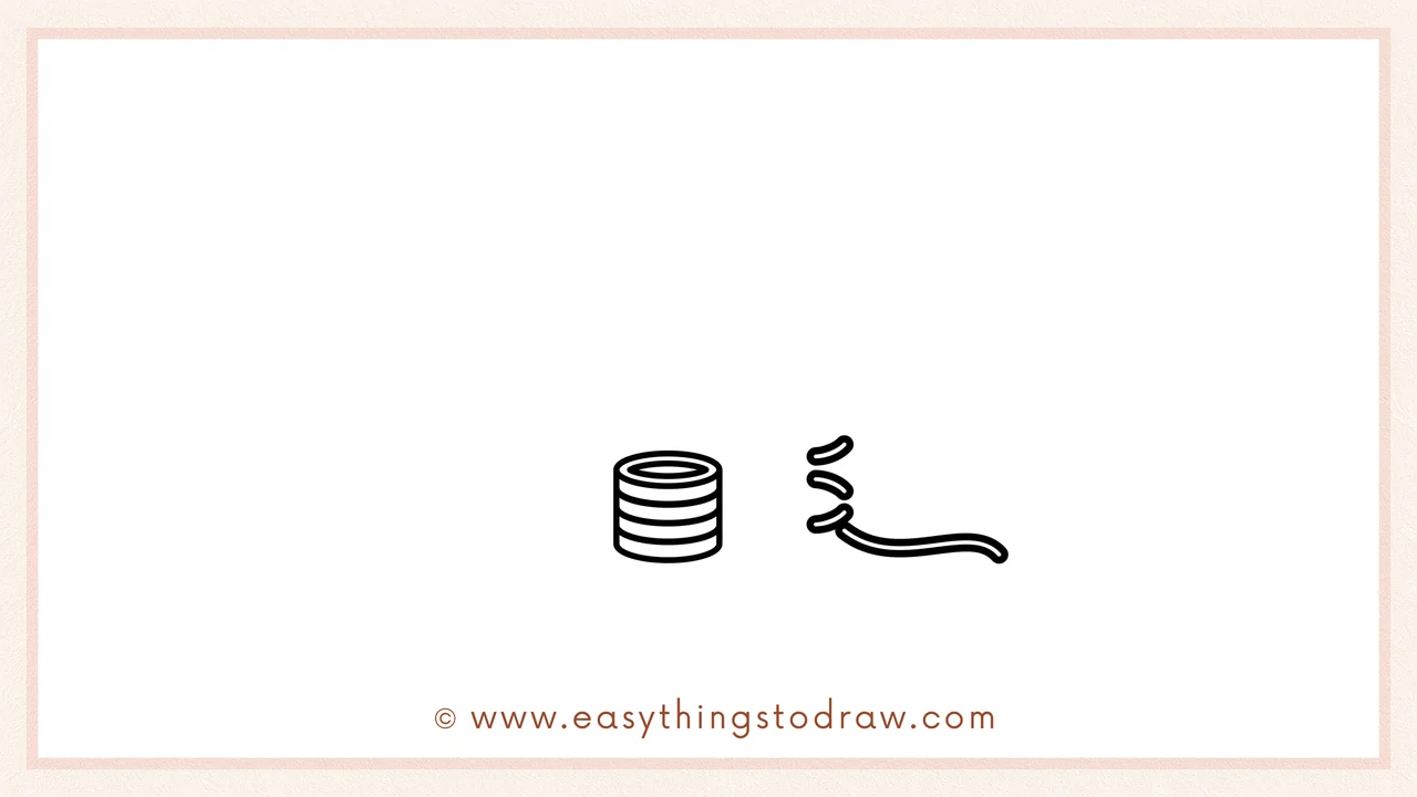 Step 2 of drawing a leprechaun trap – Sketch a few loose, curvy loops to the right of the coins for the string.