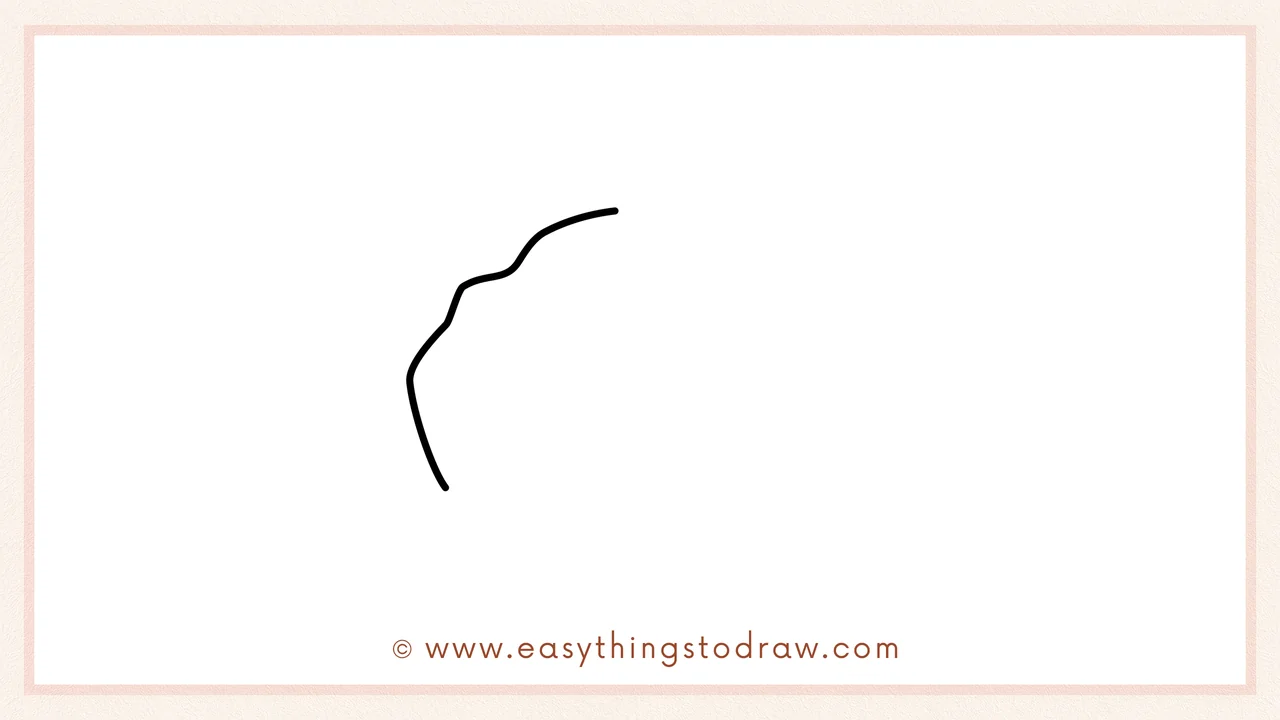 Step 1 of how to draw a blarney stone – drawing a bumpy, curvy line for the left side of the rock.