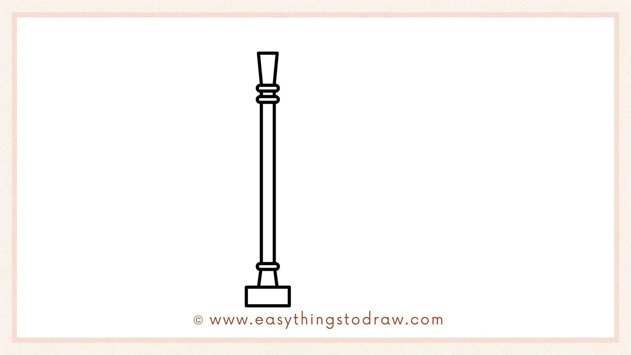 Step 3 of sketching a harp for beginners – Adding a flat rectangle at the bottom to create a sturdy base for the instrument.