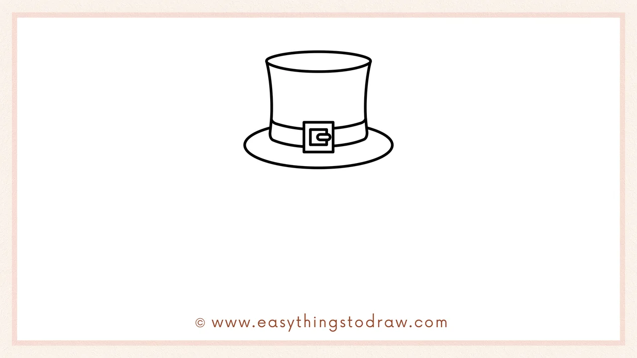Step 2 of drawing a leprechaun – Add a wide, flat oval shape underneath the tall hat to create the brim.
