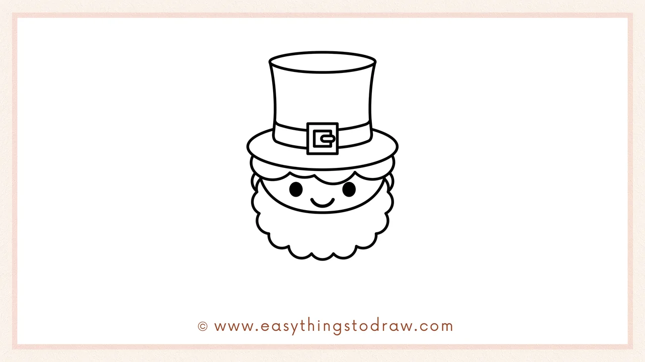 Step 4 of a step-by-step leprechaun sketch – Add more layers of bumpy, curved lines below the first beard section to create a full, fluffy look.