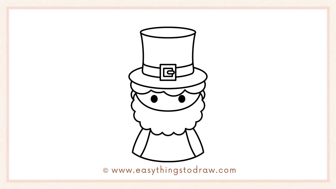 Step 5 of easy leprechaun drawing steps – Sketch two curved lines extending down from the beard to form the basic shape of the leprechaun's jacket.