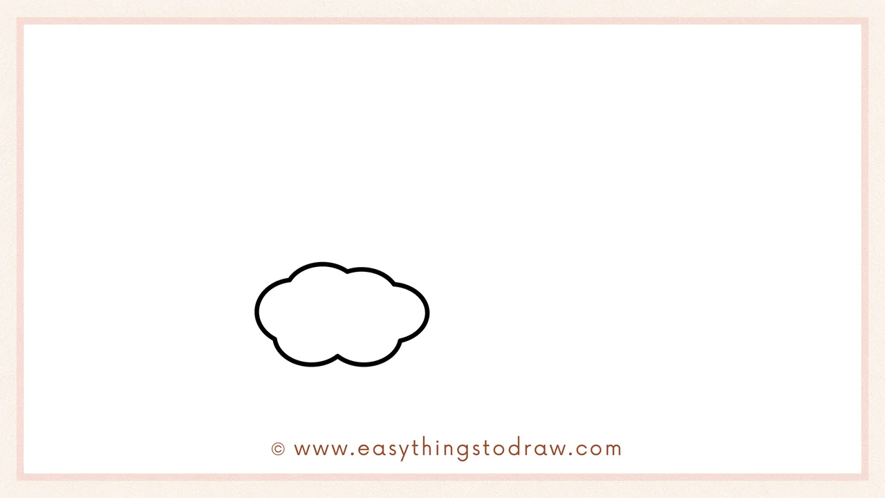 Step 1 of how to draw a rainbow – Sketching a single fluffy, cartoon-style cloud on the left side of the page.