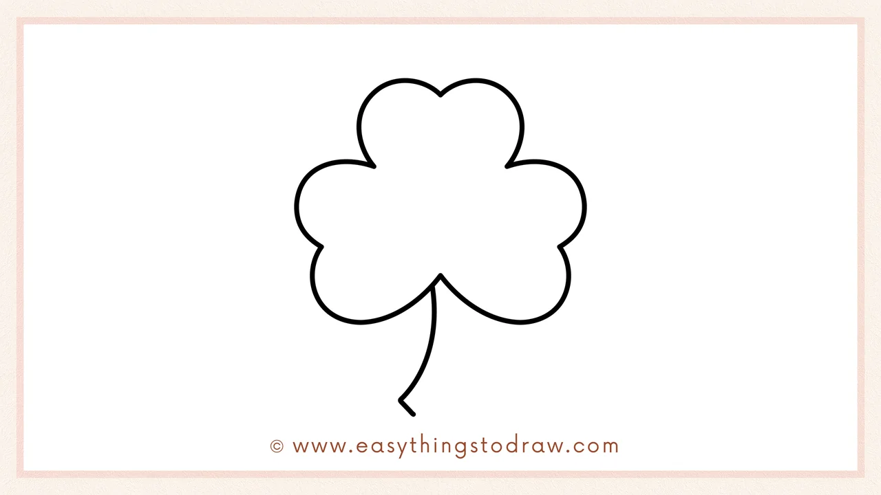 Step 4 of step-by-step shamrock sketch – drawing a single curved line underneath for the stem.
