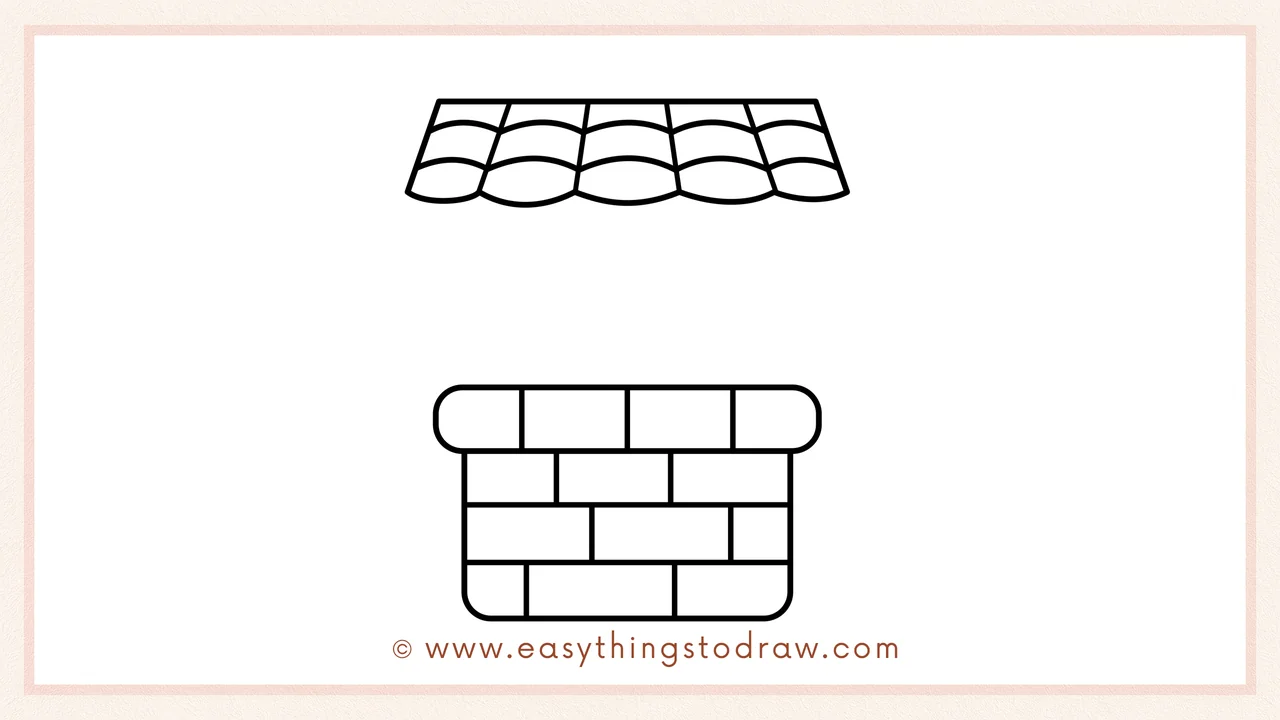 Step 3 of sketching a wishing well for beginners – Draw the rounded stone or brick base of the well.